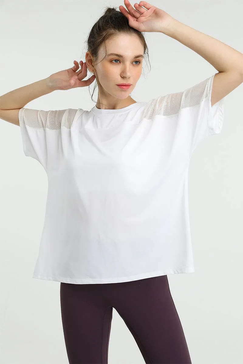 Fresh Ease Strong Edge Mesh Splicing Short Sleeve Sports Loose T-Shirts