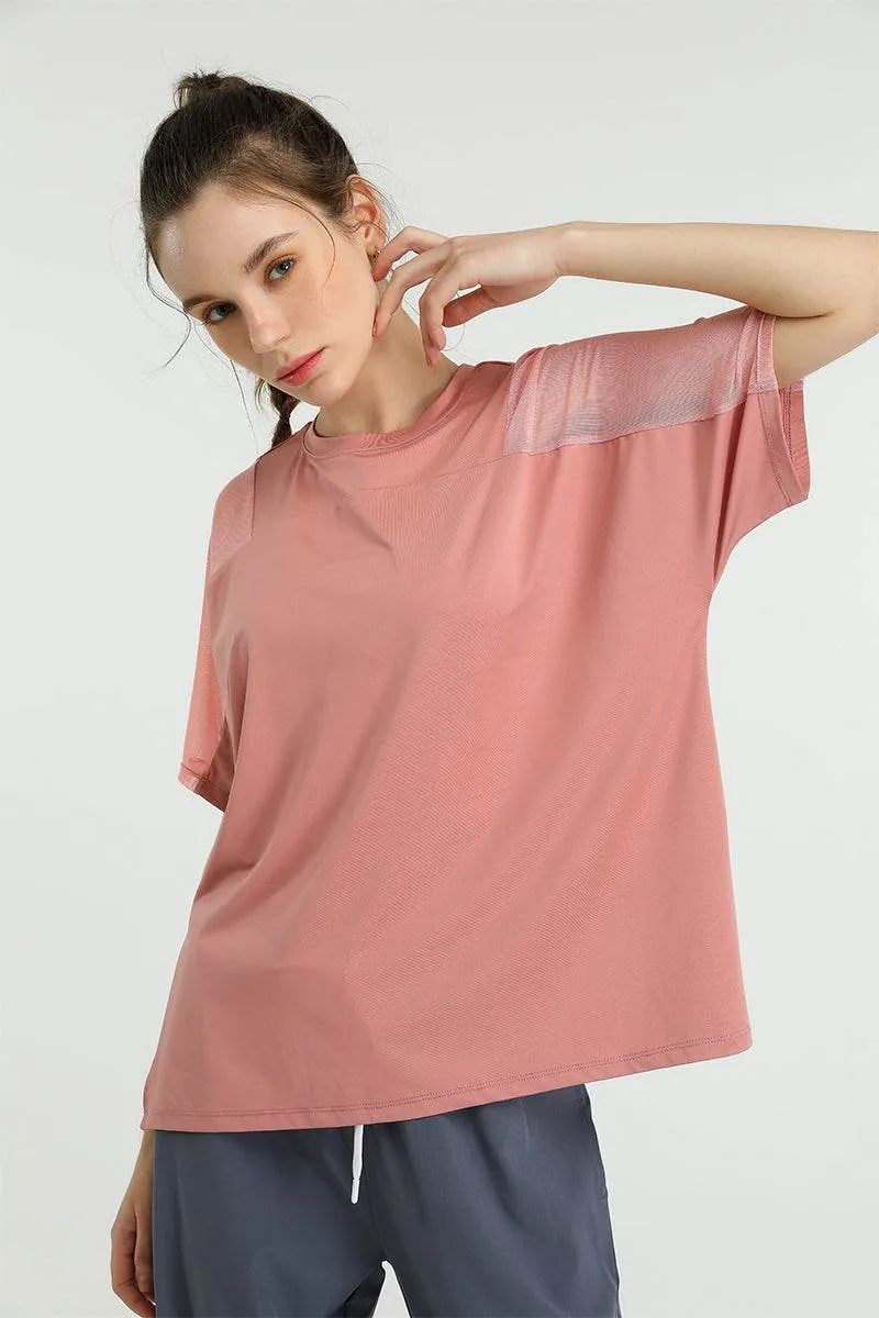 Utility Jacket Mesh Splicing Short Sleeve Sports Loose T-Shirts