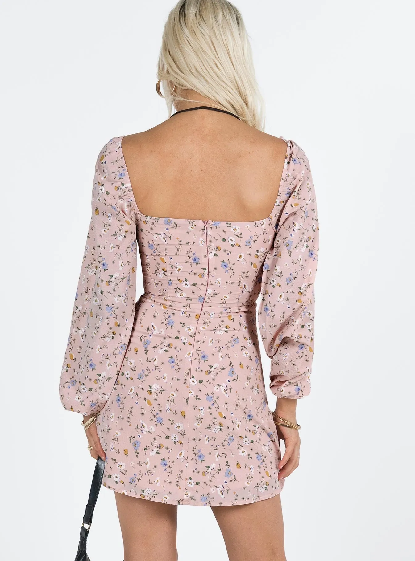 Graner Long Sleeve Mini Dress Pink Floral Refined Line Love Glow