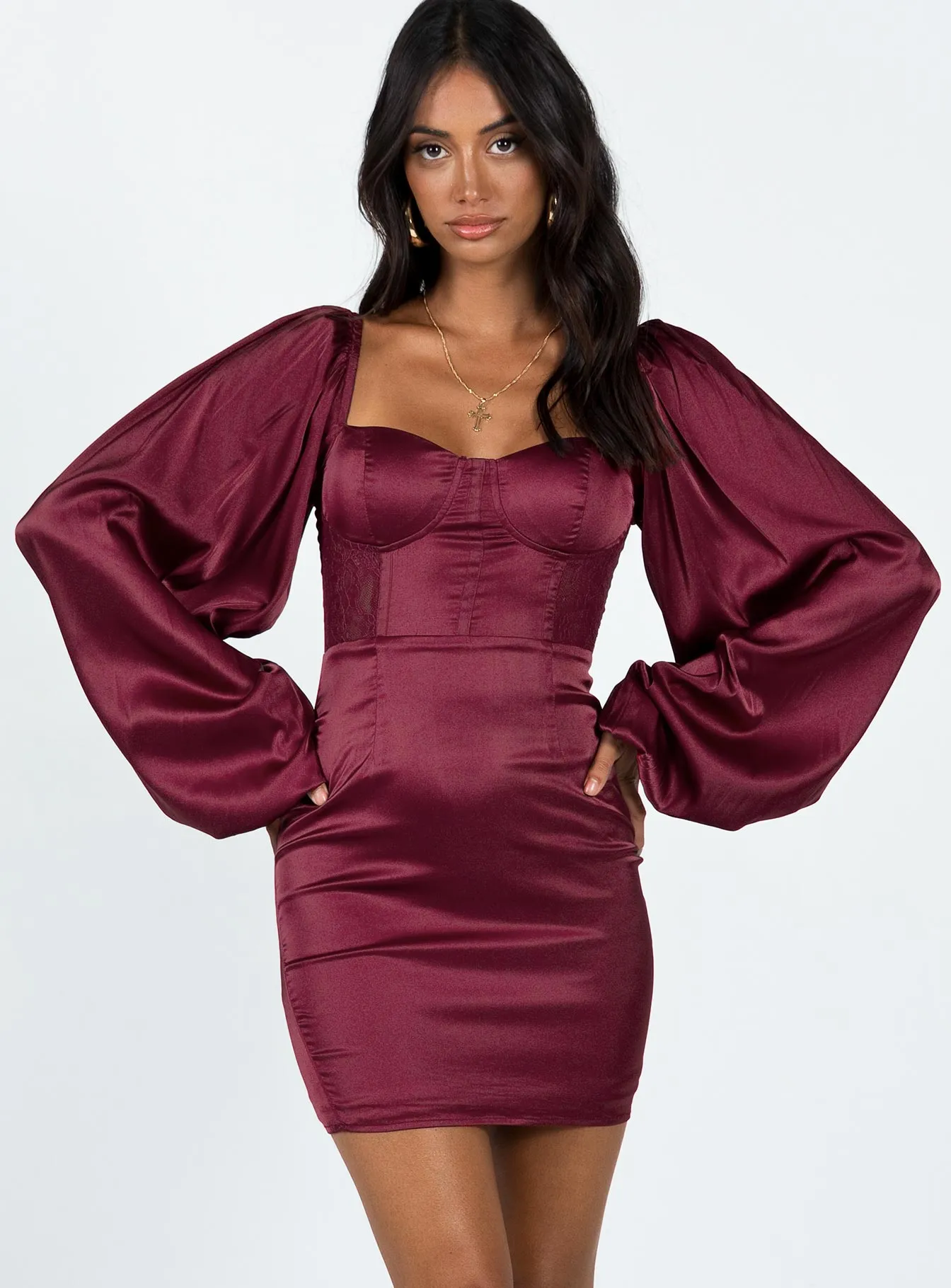 Karuah Long Sleeve Mini Dress Burgundy Classic Vibe