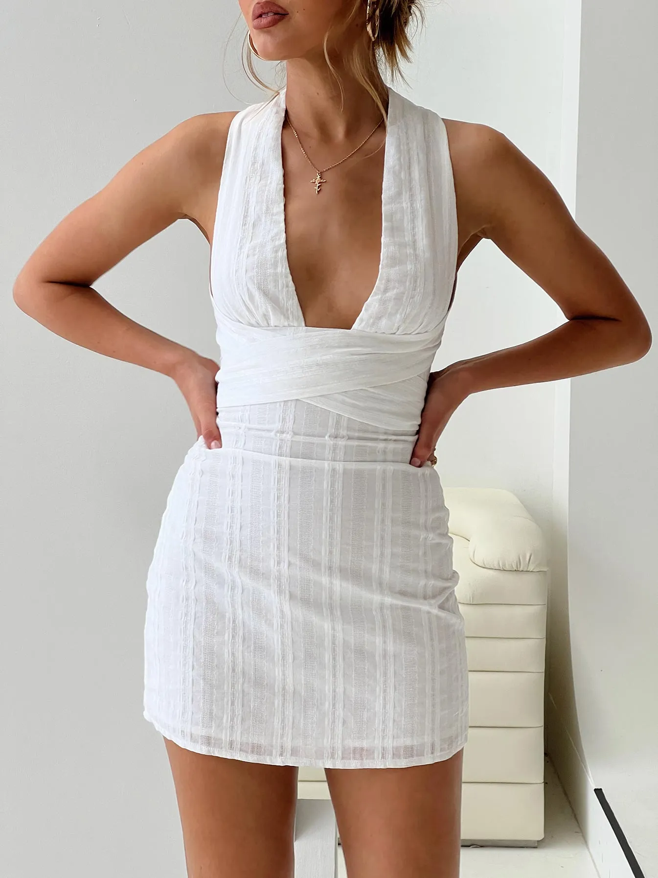 Celebrity-Inspired Alsace Mini Dress White