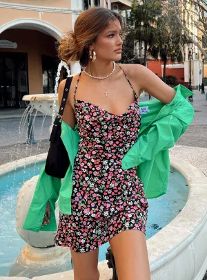 Travel Vibe Wide Swing Celena Mini Dress Black Floral