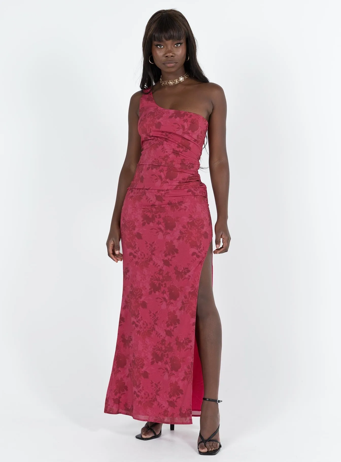 Trendy Layer Chika One Shoulder Maxi Dress Red