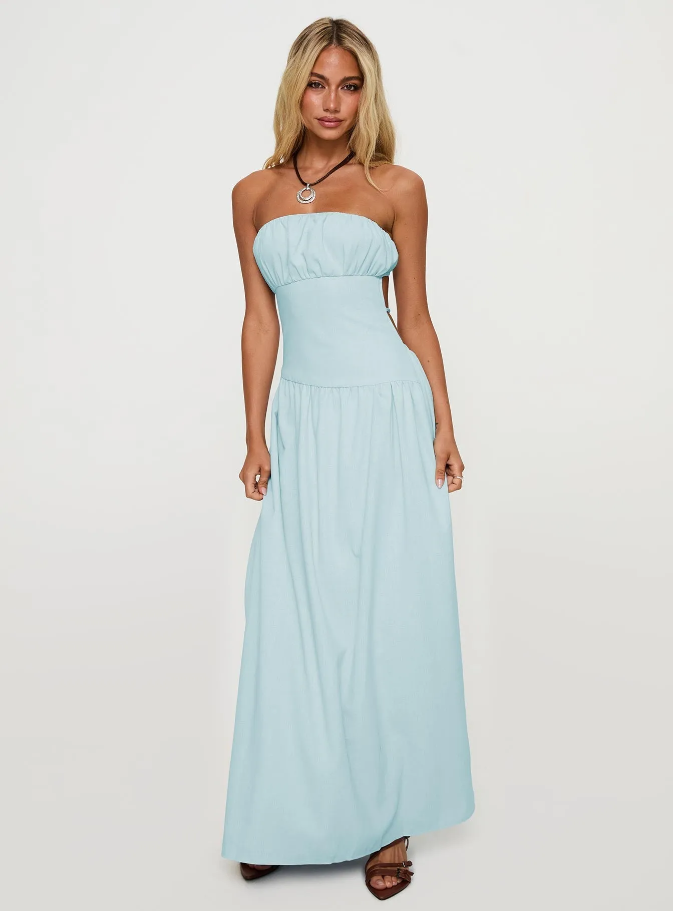Luabelle Strapless Maxi Dress Blue Trendy Comfort