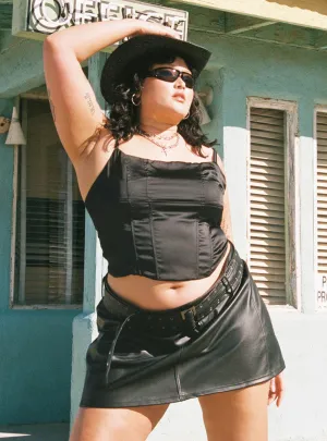 Torridon Eyelet Belt Faux Leather Mini Skirt Black Curve Trendy Mood