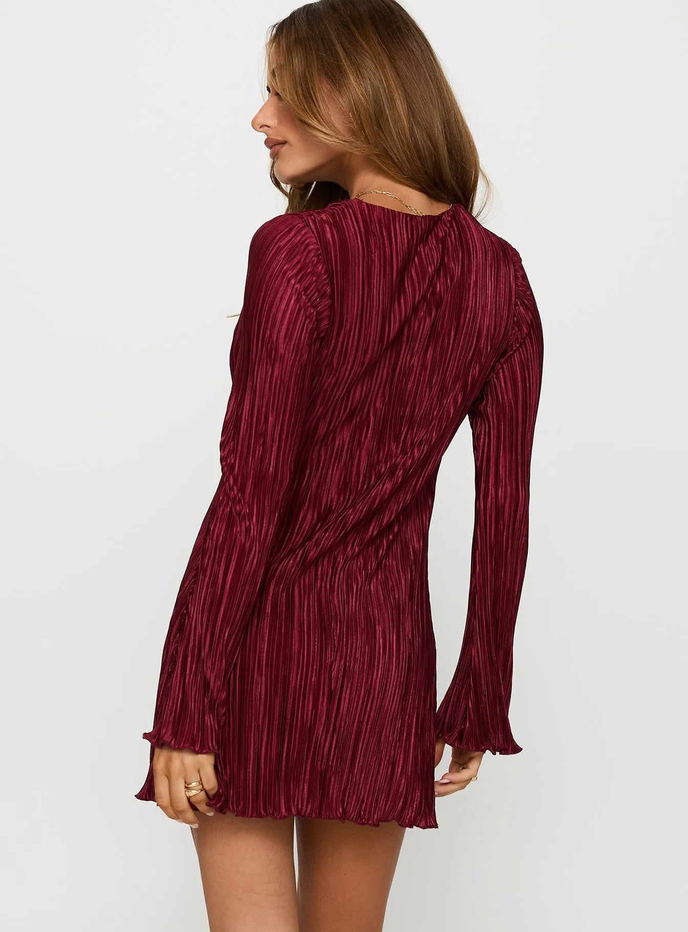 Malop Long Sleeve Mini Dress Burgundy soft elegance