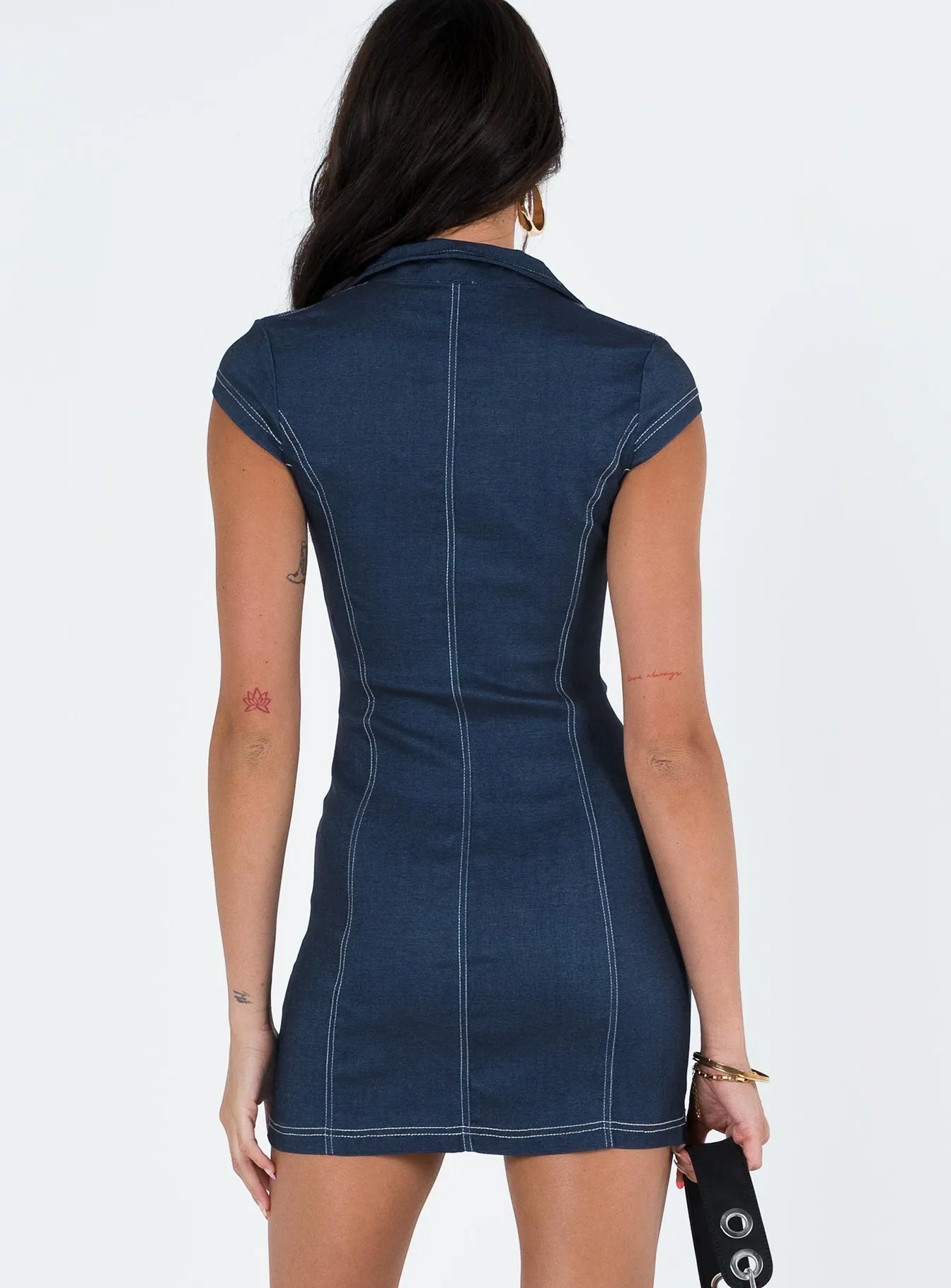 Flowy-Shape Navedo Denim Mini Dress Dark Blue