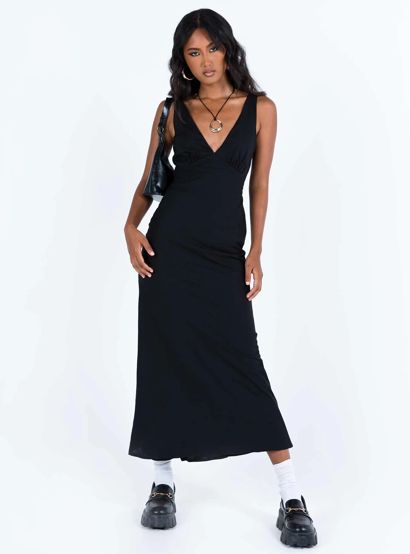Nellie Maxi Dress Black Linen Soft Cut