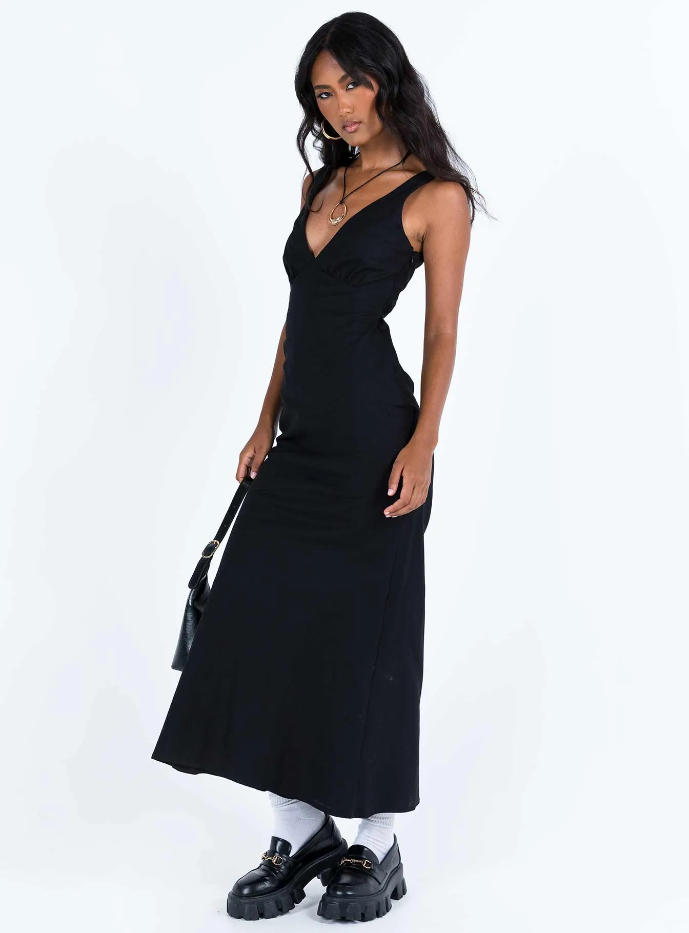 Effortless Touch Nellie Maxi Dress Black Linen