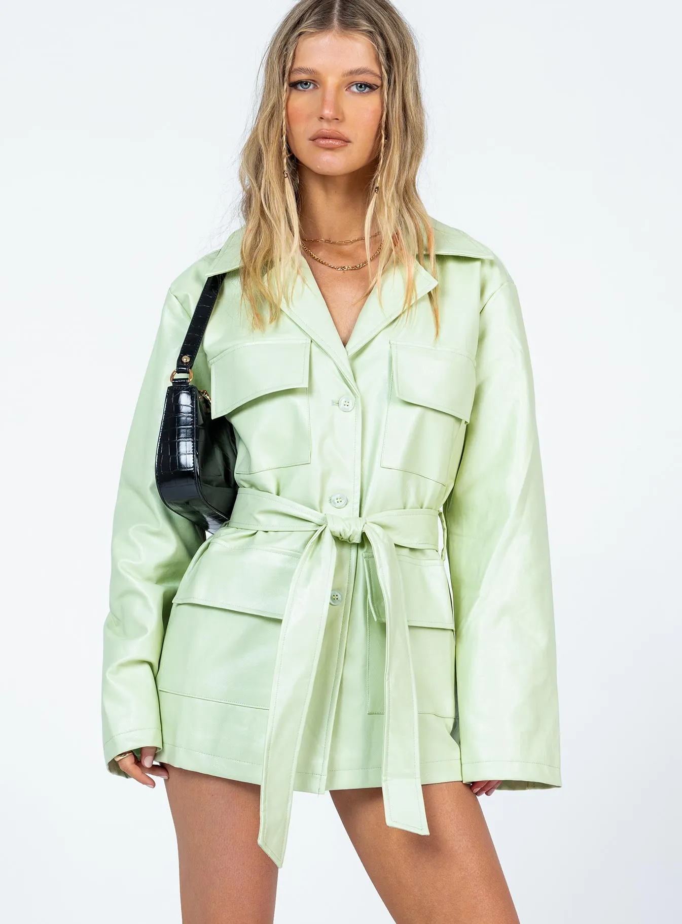 garden party Carter PU Coat Green