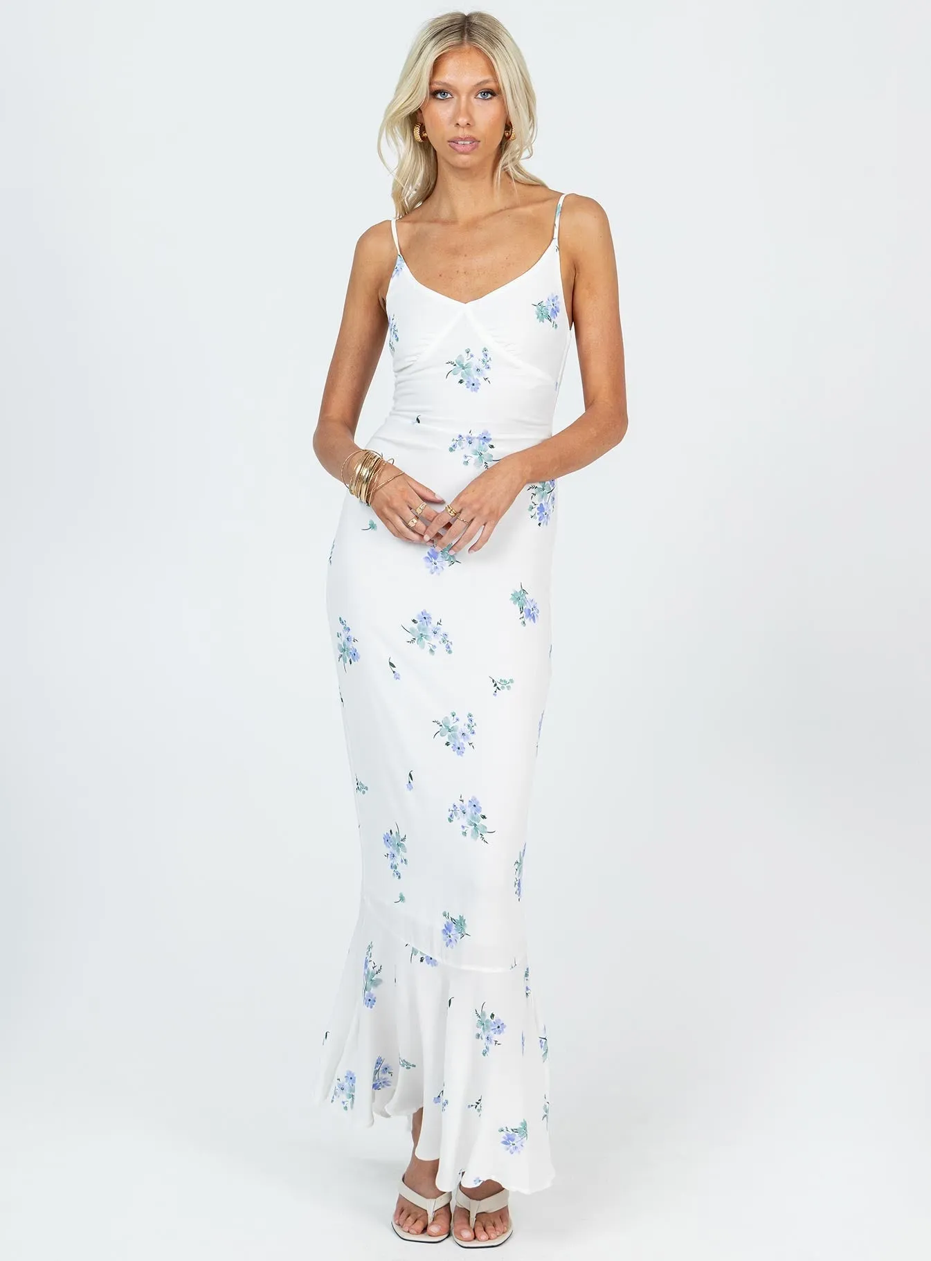Functional Fit Side Tie Sing Along Maxi Dress White / Blue Tall