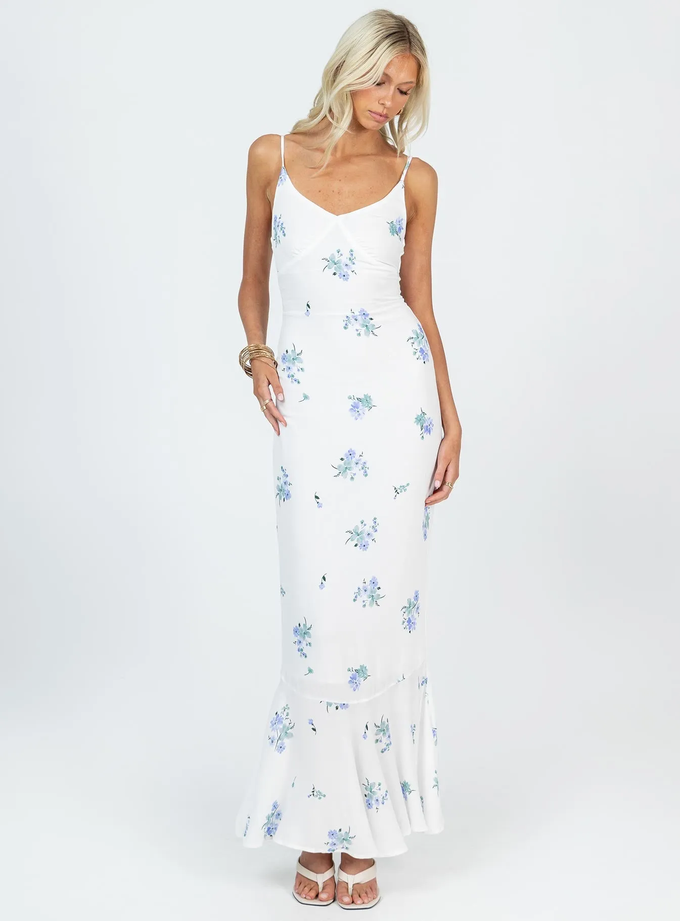 Sing Along Maxi Dress White / Blue Tall Autumn Mood Chic Energy