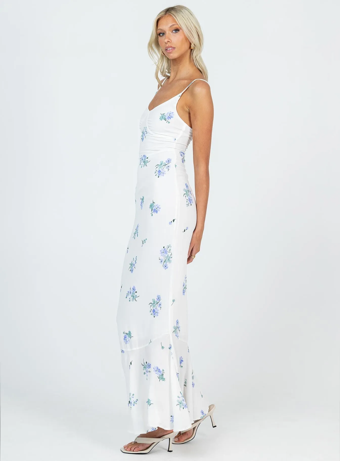 Sing Along Maxi Dress White / Blue Tall Sophisticated Wear Trendy Waist