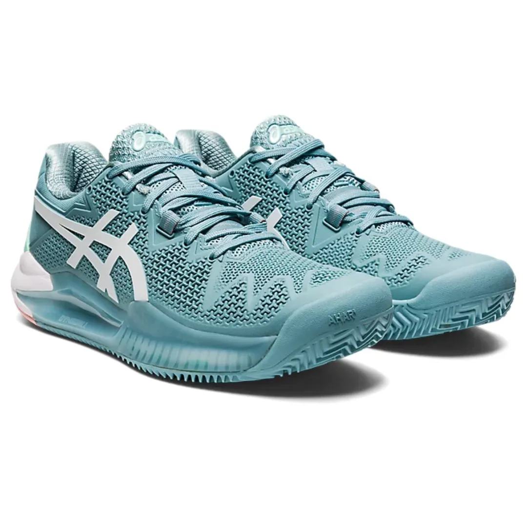 Anti Skid Pattern Asics Womens Gel Resolution 8 Smoke Blue/White Clay Tennis Shoes