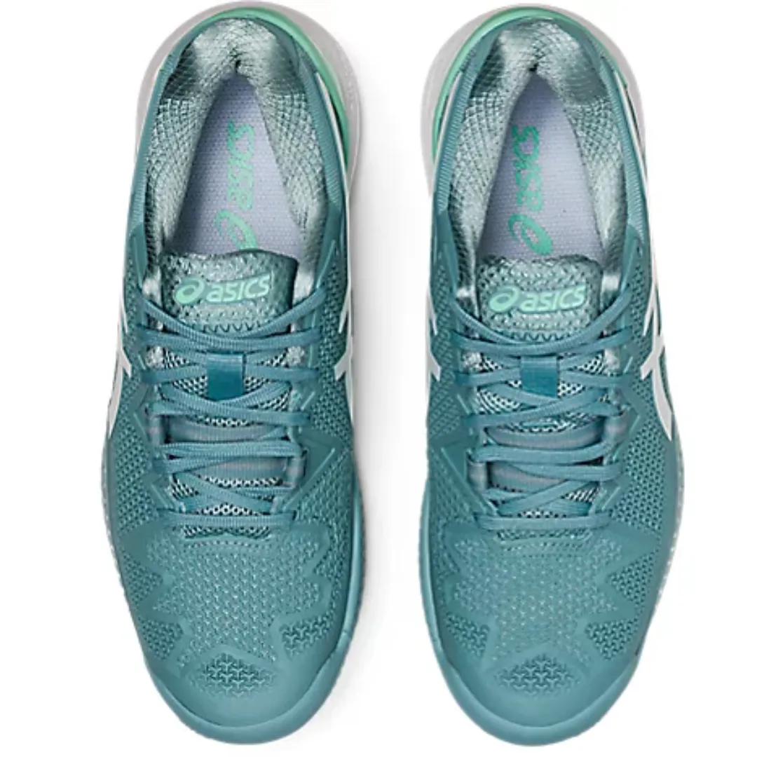 Breathable Cushioning Asics Womens Gel Resolution 8 Smoke Blue/White Clay Tennis Shoes