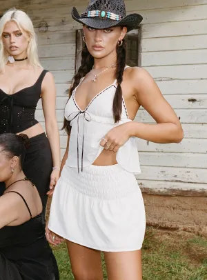 Trevani Ribbon Mini Skirt Ivory Relaxed Look