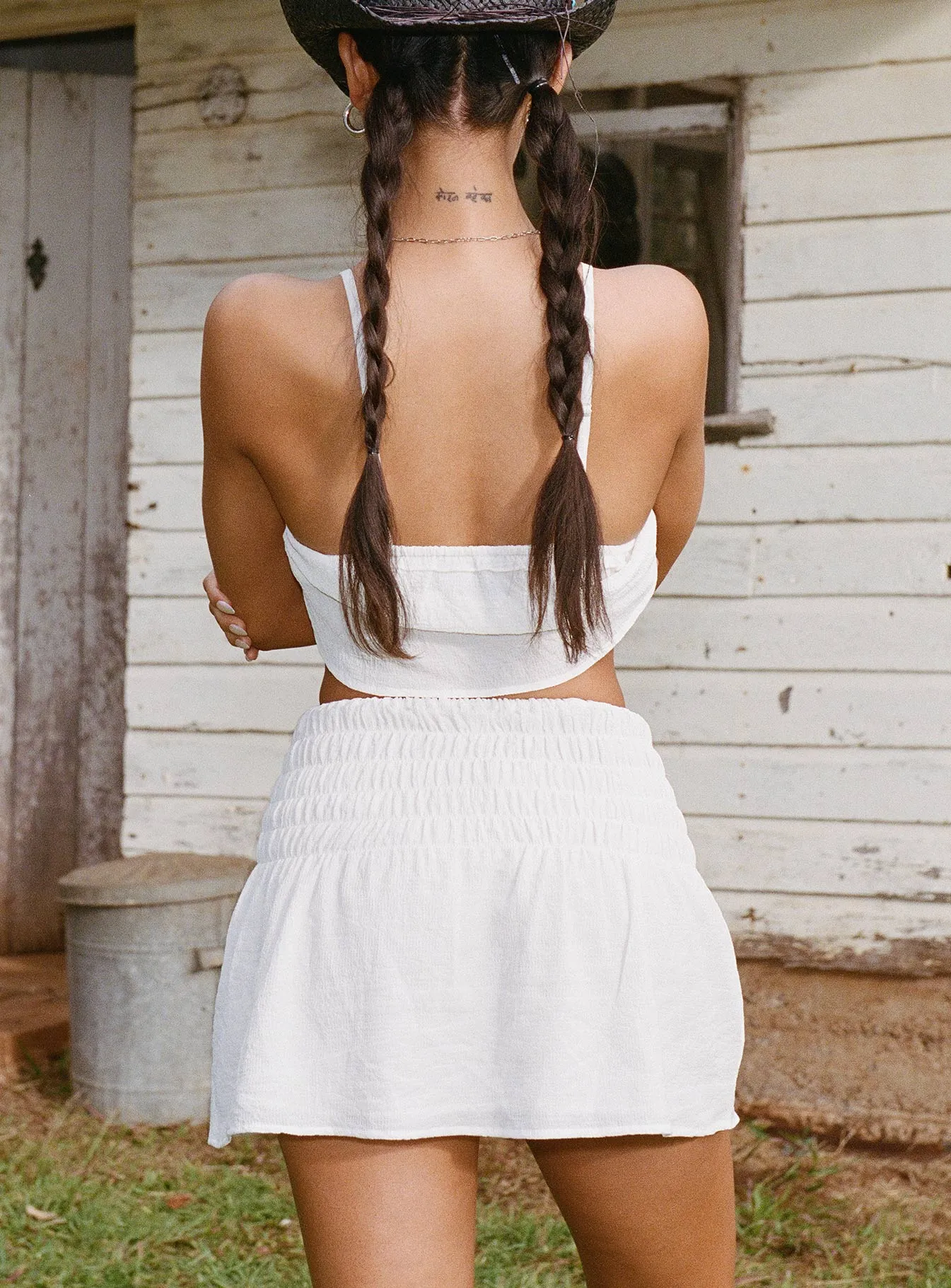 Vegan Material Trevani Ribbon Mini Skirt Ivory