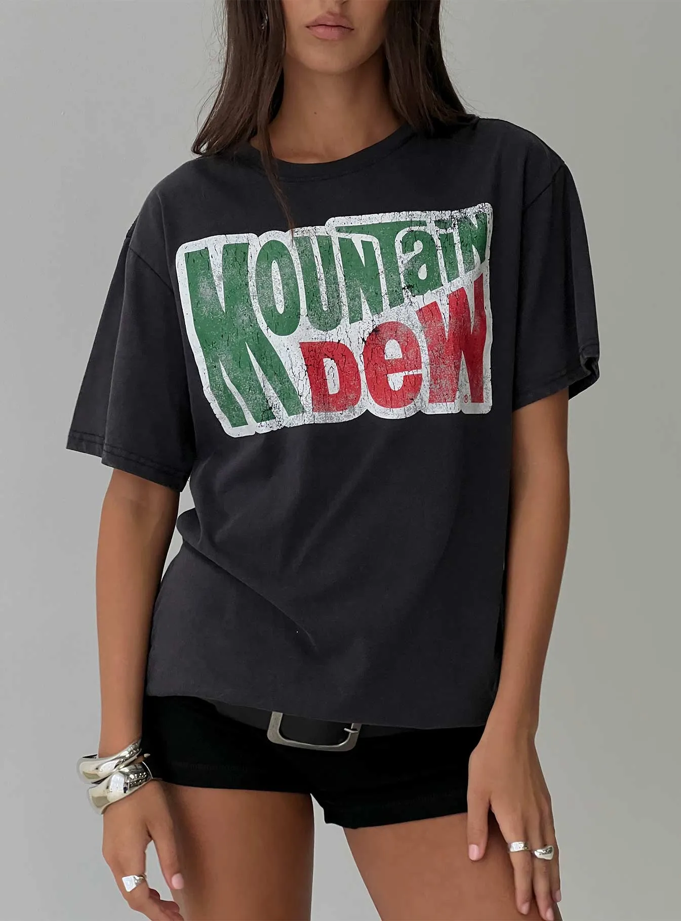 Skin Friendly Blends Floral Print Mountain Dew Oversized Graphic Tee Black