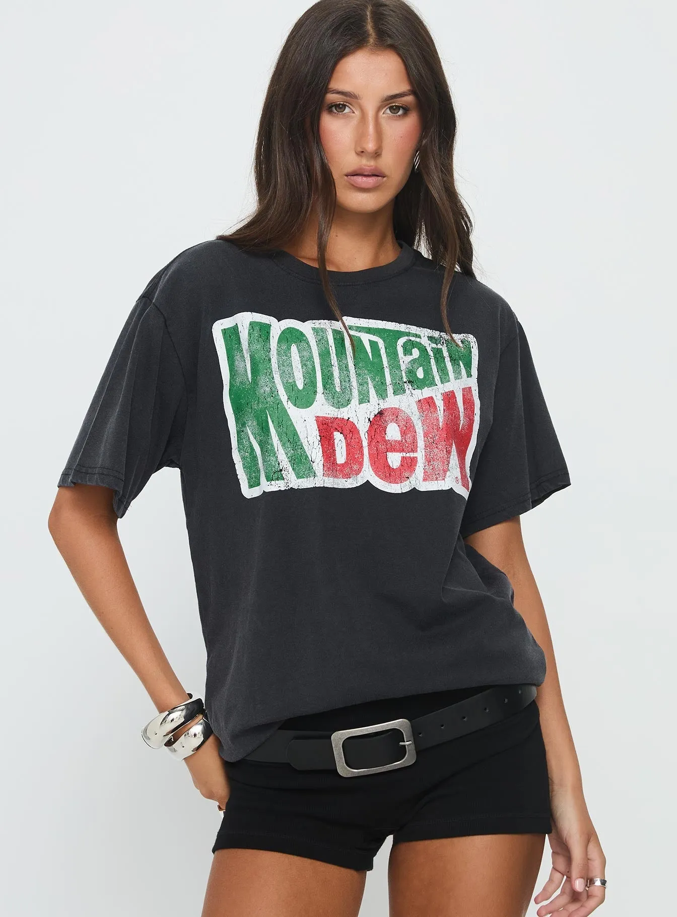 Comfy Casual Wear Mountain Dew Oversized Graphic Tee Black