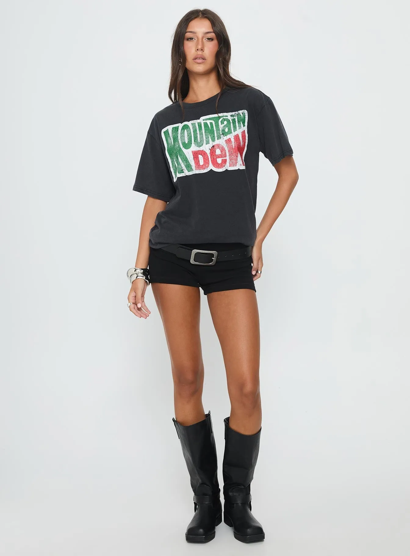Mountain Dew Oversized Graphic Tee Black Non Irritating Collar