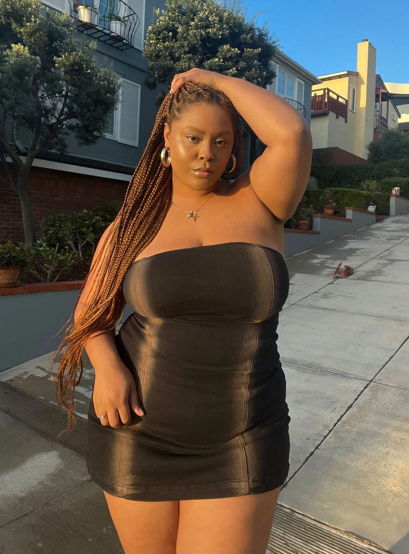 Pre Show Denim Mini Dress Black Curve Layering Piece