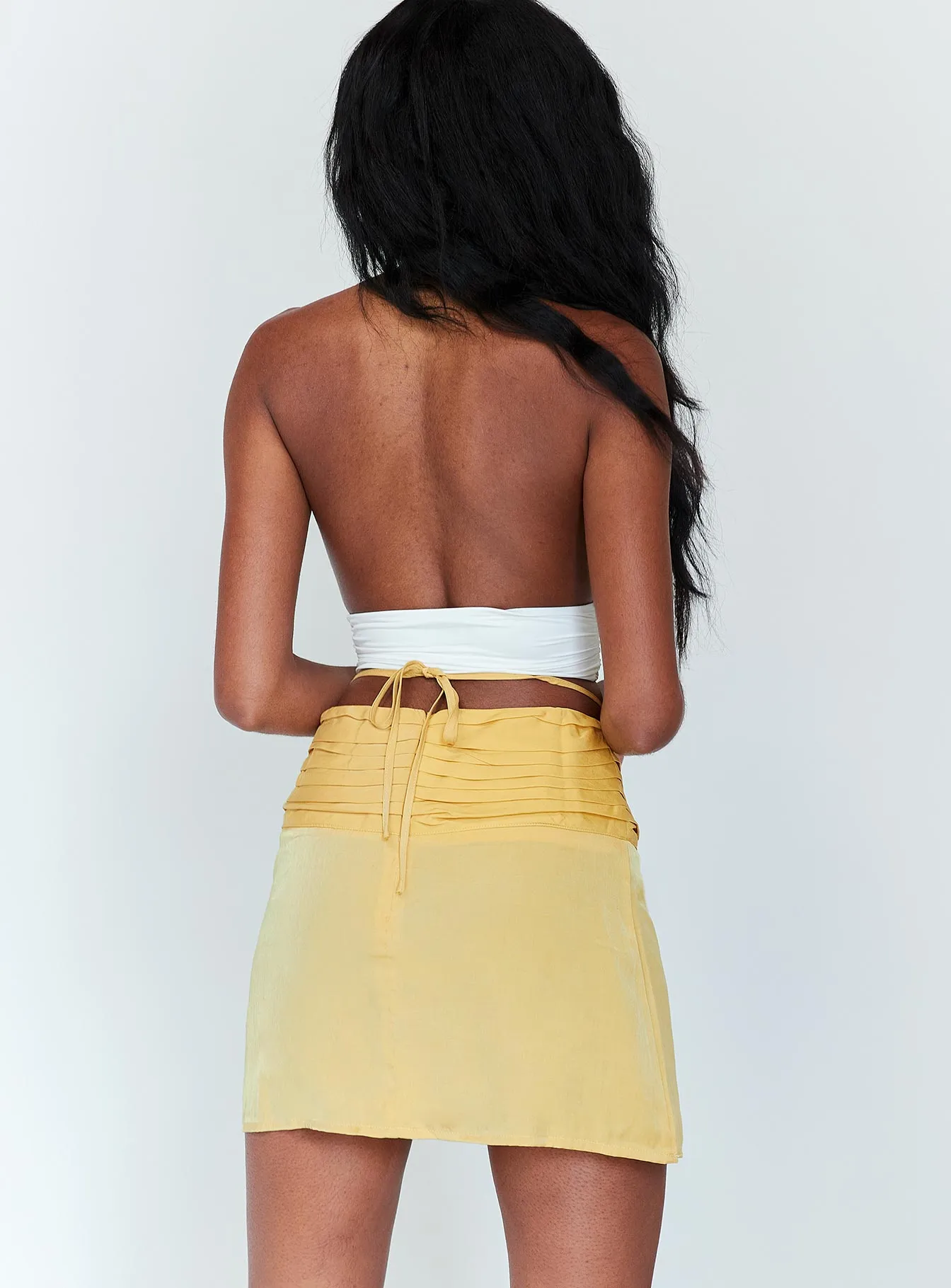 Simone 2000's Mini Skirt Yellow Twist Knot Details Texture Shot