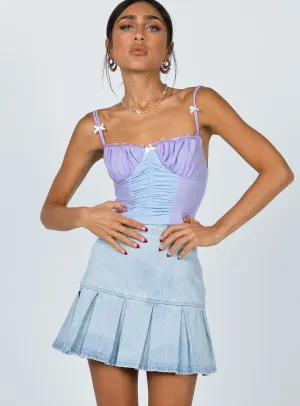 Rescue Me Pleat Mini Skirt Light Wash Denim Everyday Vibe Corduroy texture