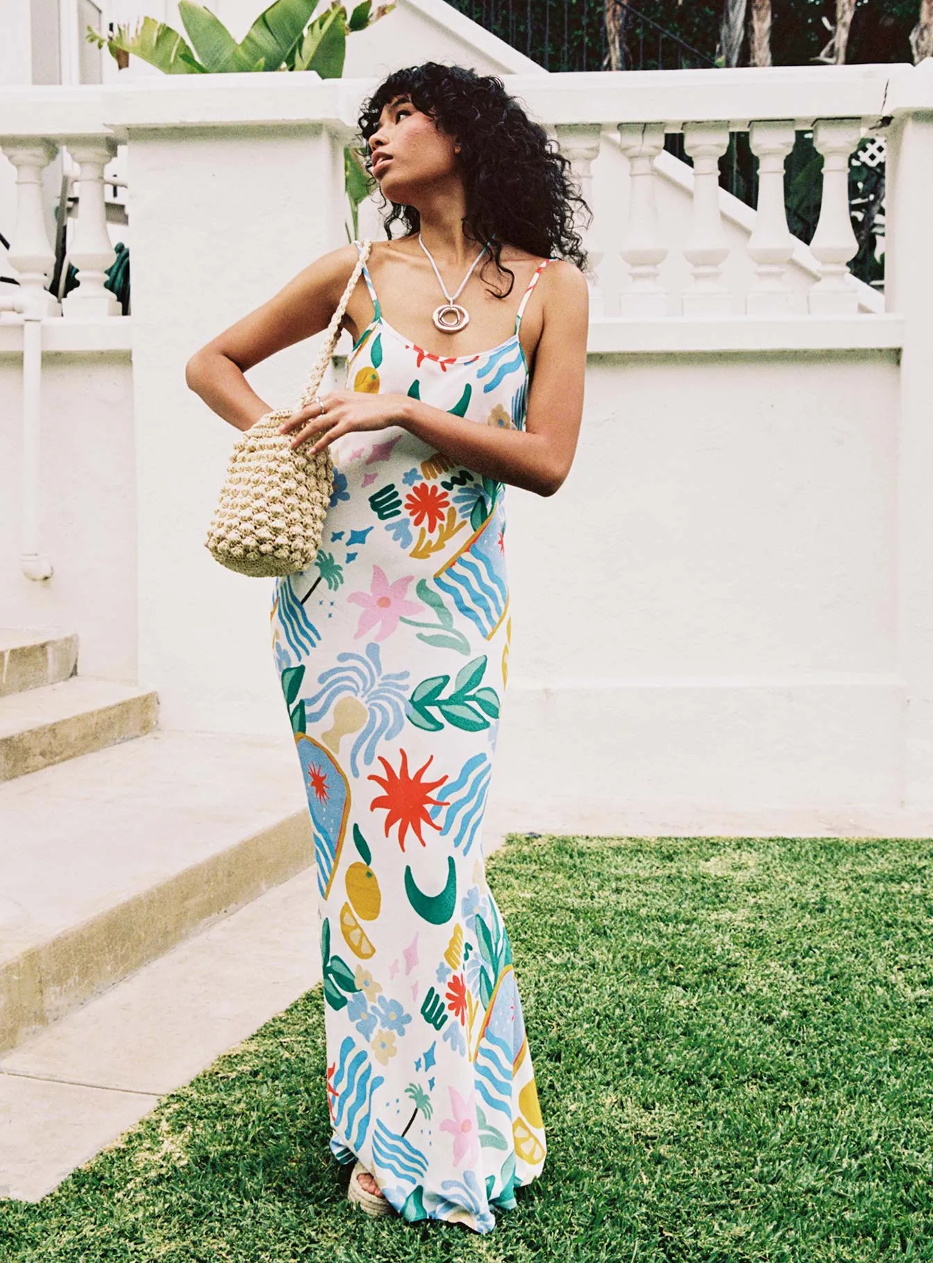 Luncheon Maxi Dress Blue Multi Poised Vibe