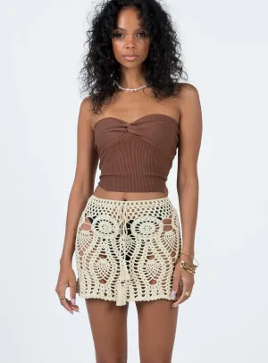 Blooming Crochet Mini Skirt Beige Hand Painted