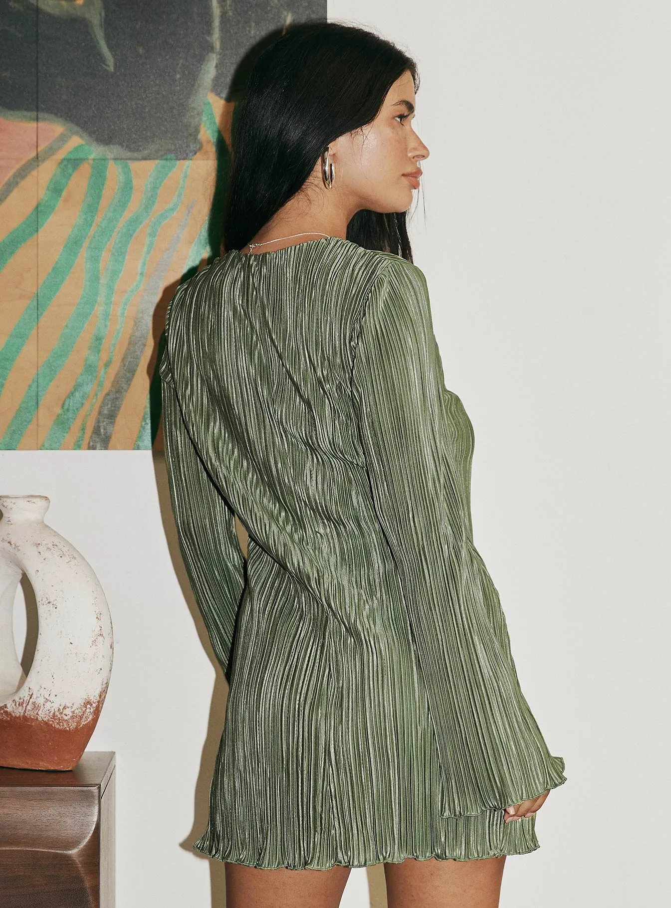 Sharp Design Malop Long Sleeve Mini Dress Sage