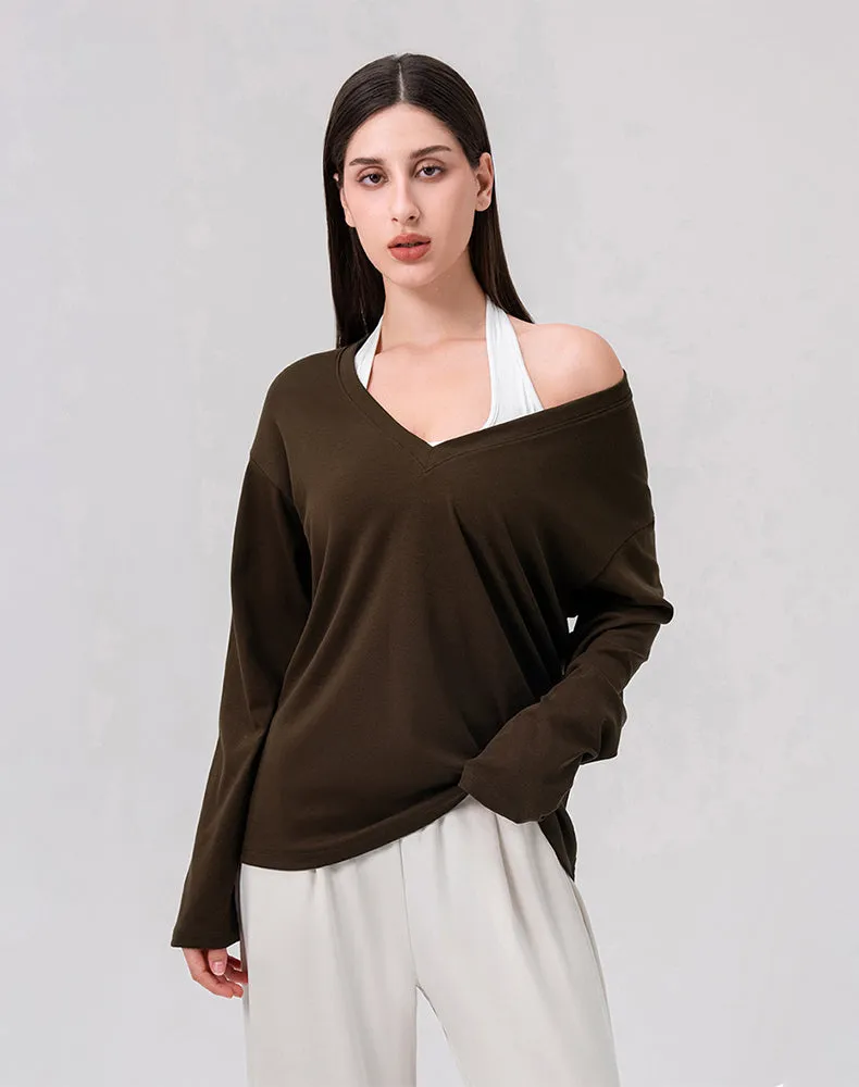 AntiSlip Grip Loose V Neck Loose Long Sleeves T-Shirts Casual Yoga Tops
