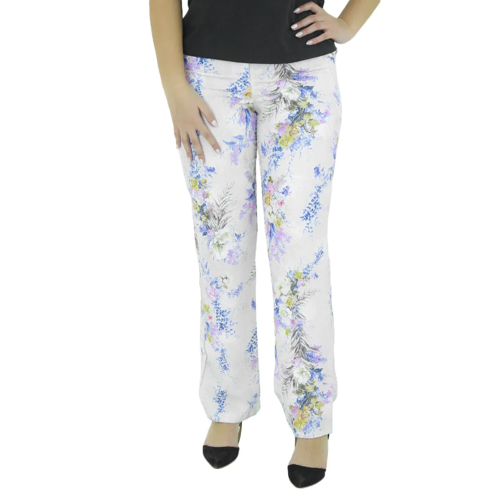 Versatile Fashion Women's Floral Casual Pant,White