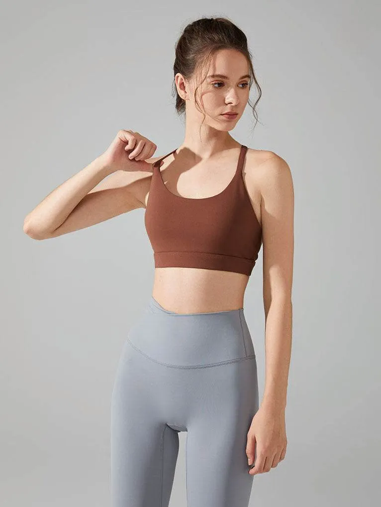 Cross Spaghetti Straps Sports Bra with Removable Chest Pad Fashion Design