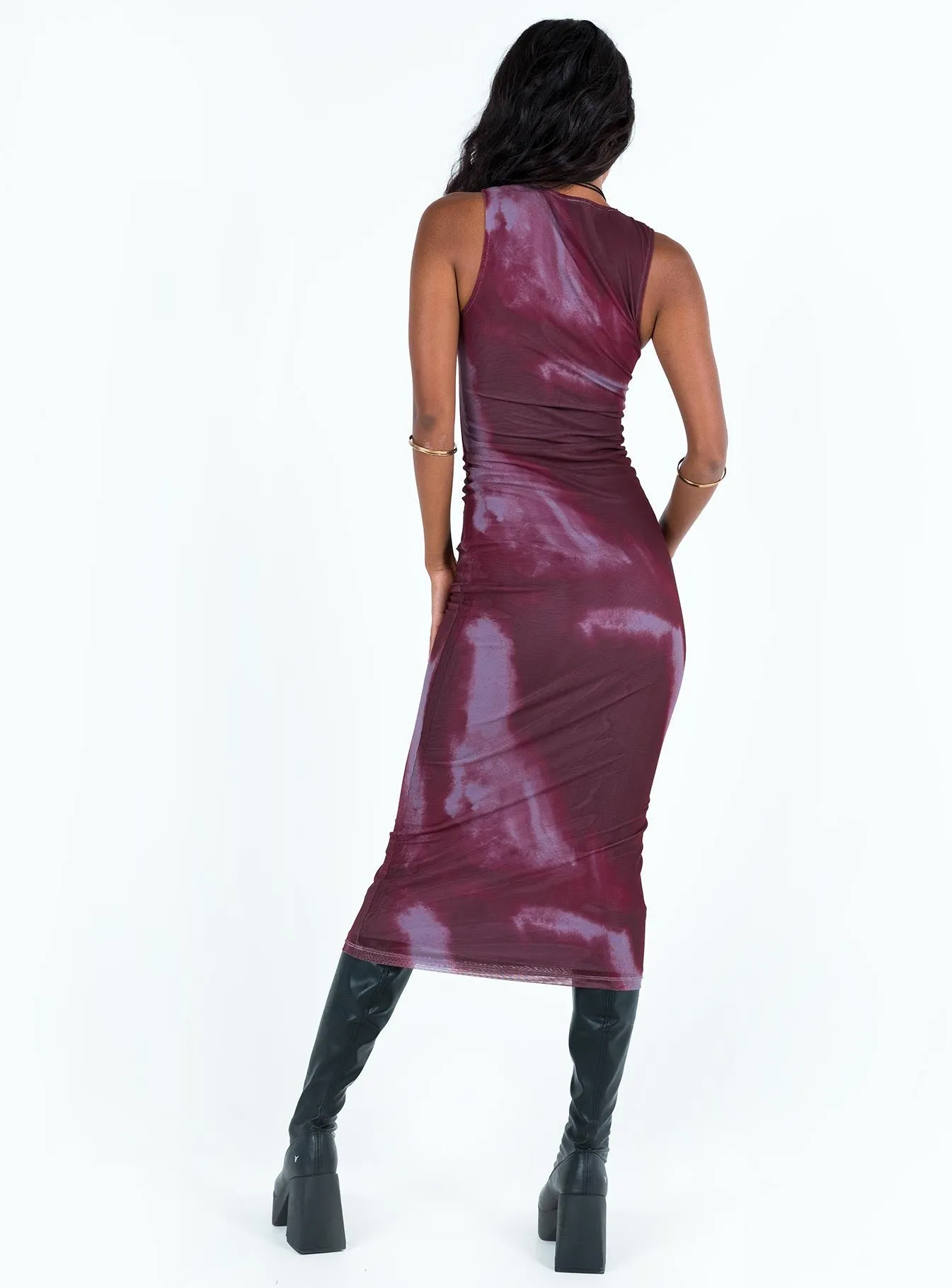 Fashion Layers Perfect Fit Wear Motel Fayola Dress Mesh Watercolour Wine