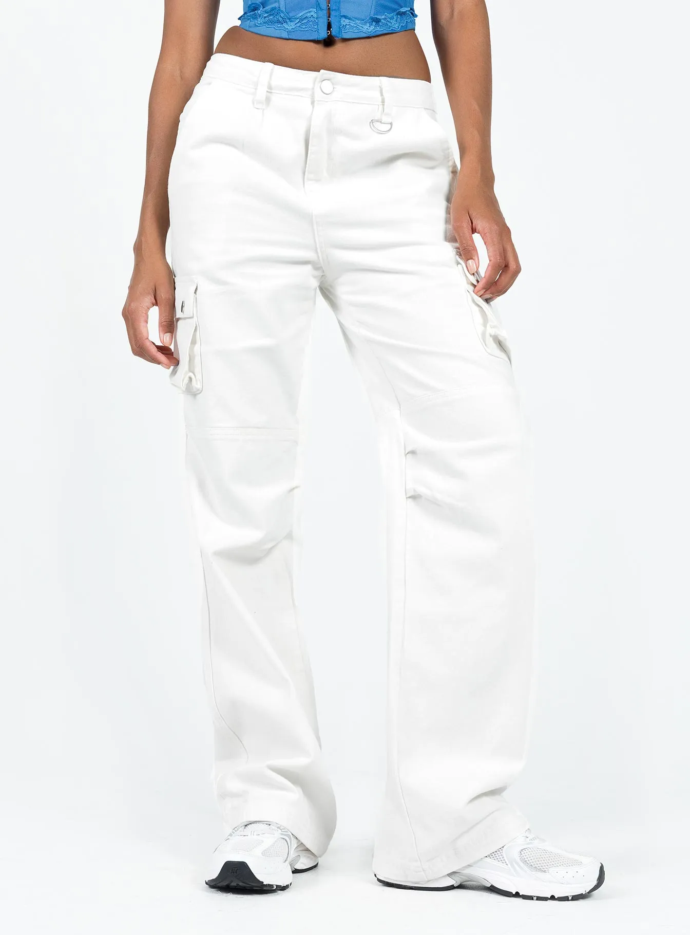 Pure Tone Wool Fit Paige Mid Rise Cargo Jean White