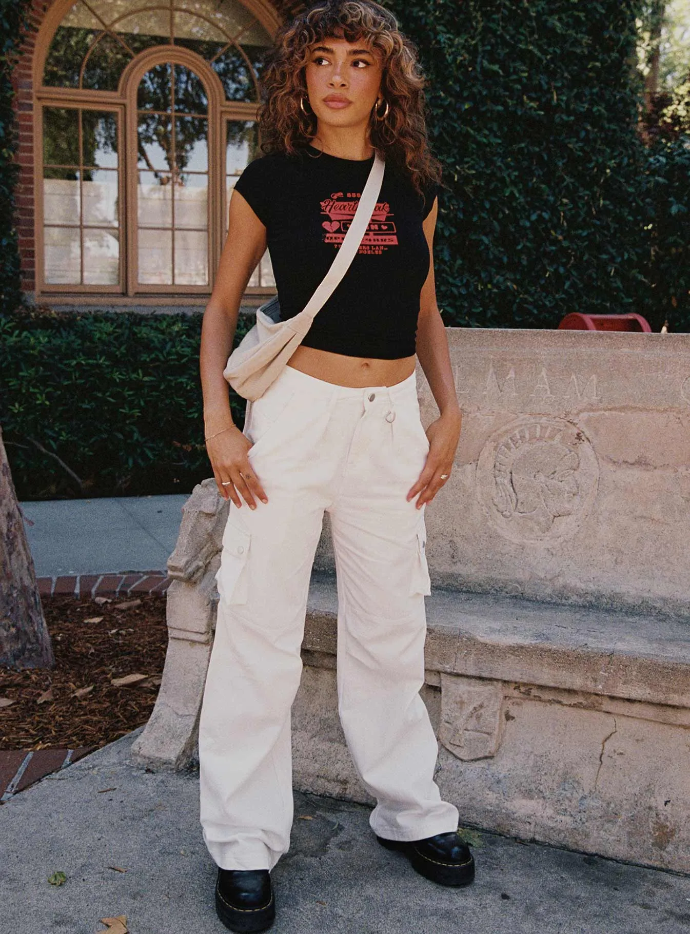 Paige Mid Rise Cargo Jean White Bio Glow