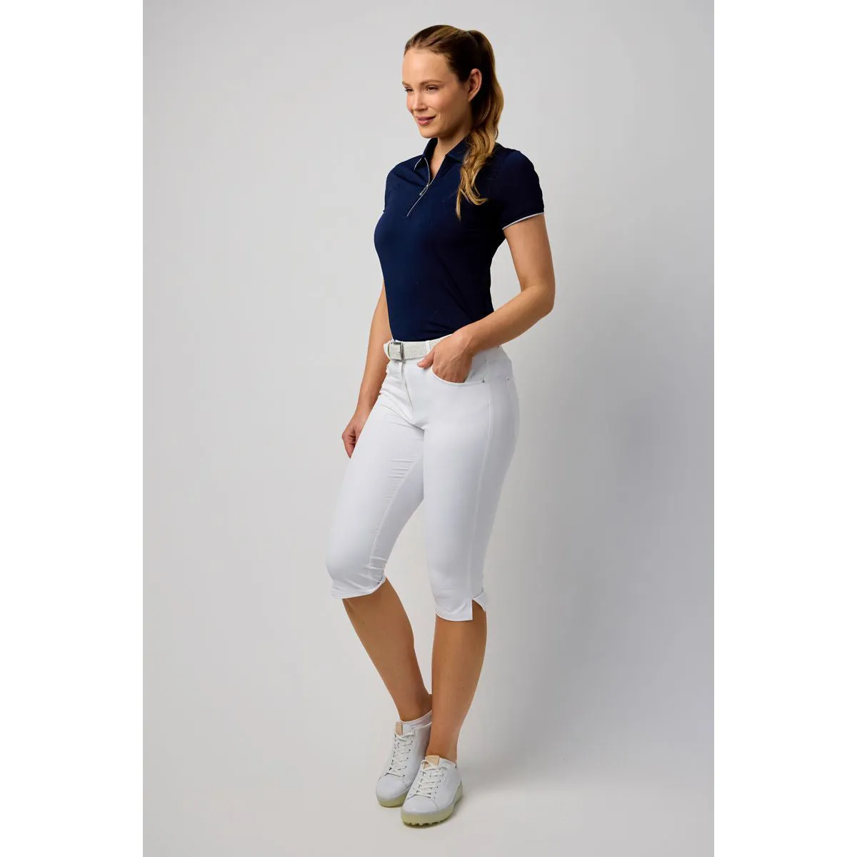 Glenmuir Women's Phoebe Lightweight Stretch Performance Golf Capri Pants - White High Waist Stretch