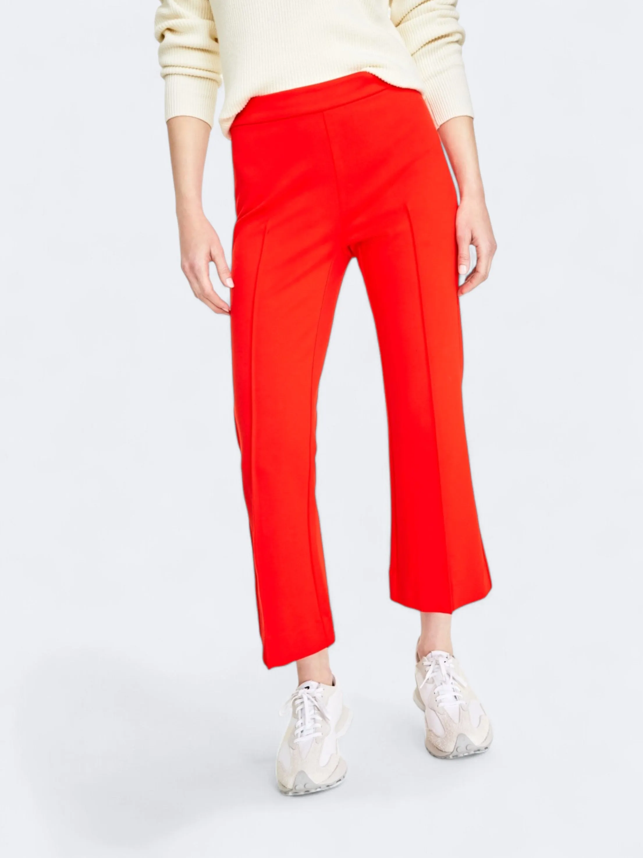 Women's Plain Ponte Kick Flare Ankle Pants,Fiery Red Machine washable