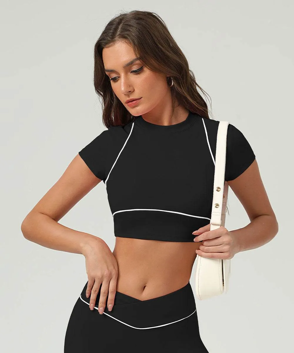 MoistureWickingMaterial TaglessCollar Sport Crop Tops Short Sleeve T-Shirts