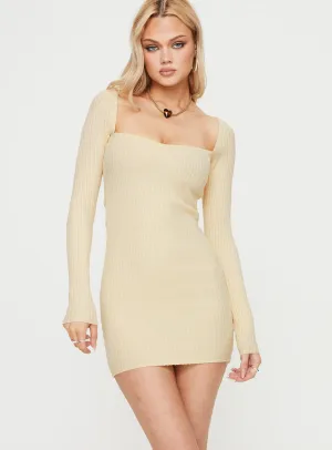 Bishop-Sleeve Mavins Long Sleeve Mini Dress Cream