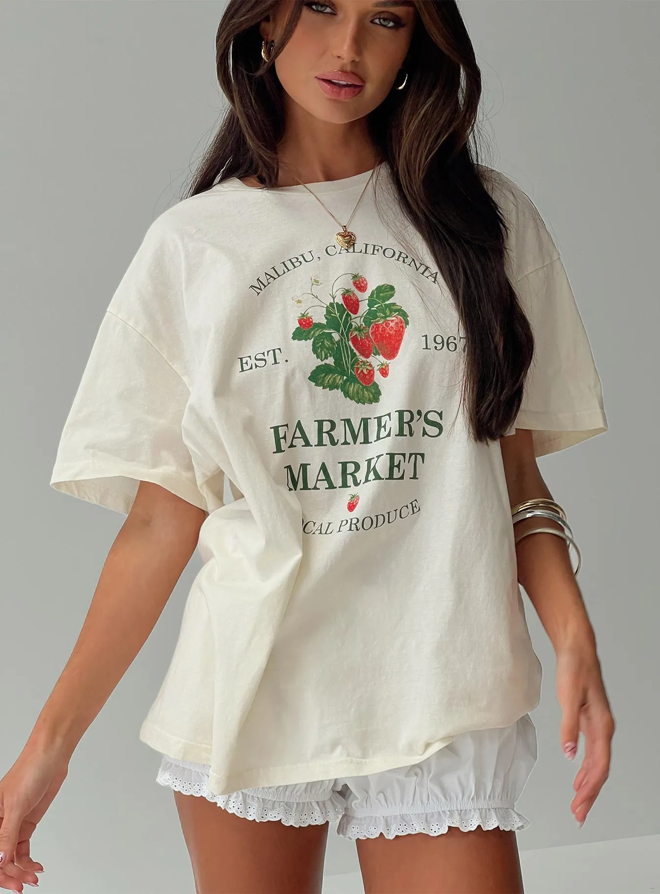 Local Produce Oversized Tee White Simple Yet Cozy