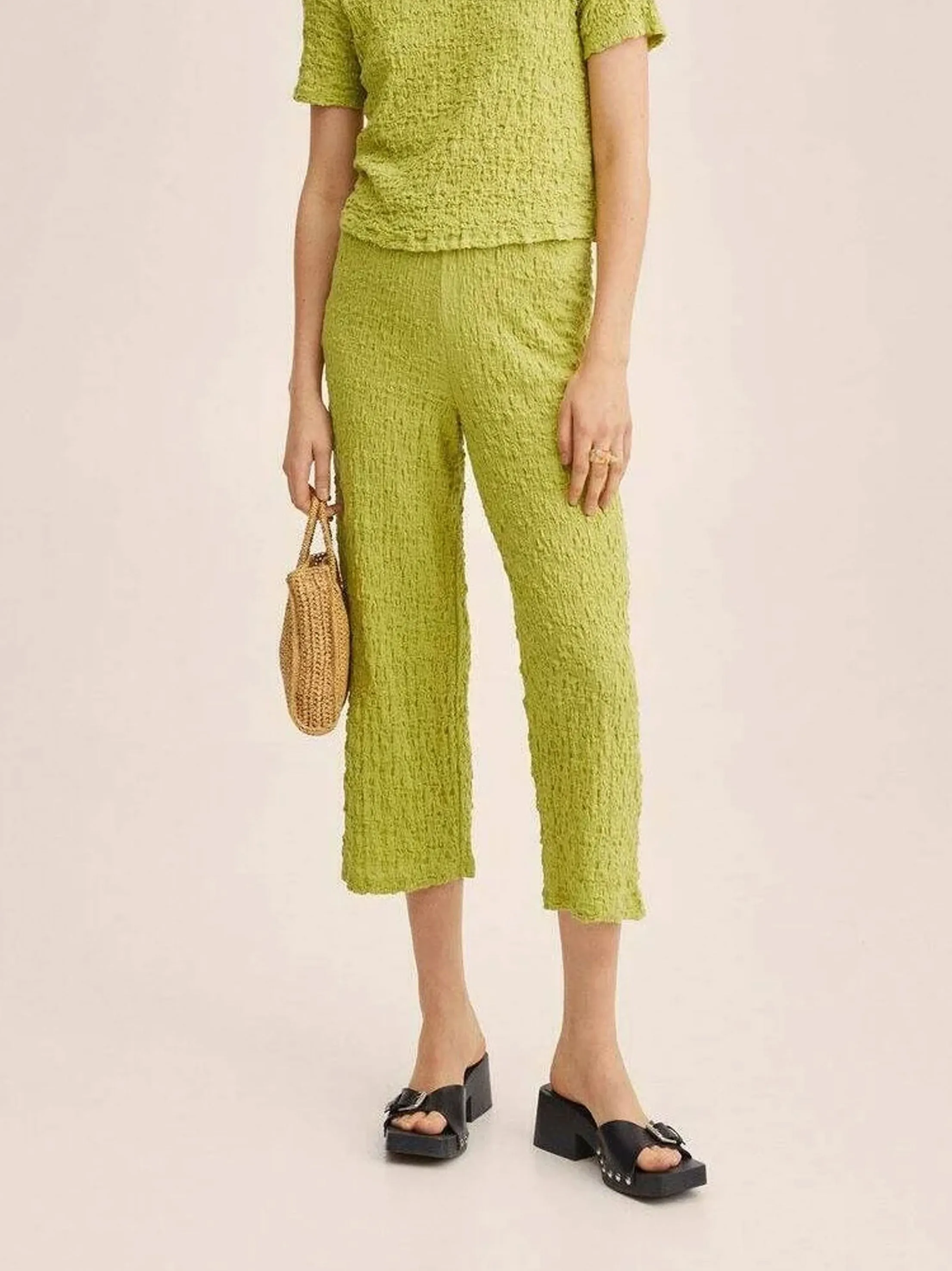 Women's Textured Wrinkled Pants,Light Green Anti Snag Fabric Chic Fit