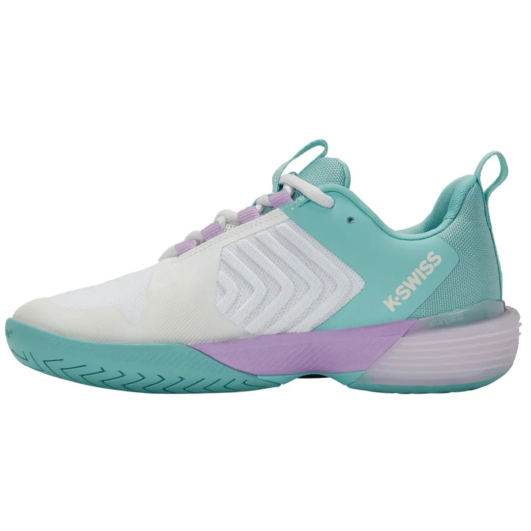 Quick lace Lace Up Design K Swiss Ultrashot 3 AC Women Tennis Shoes -  White/Angel Blue/Lilac
