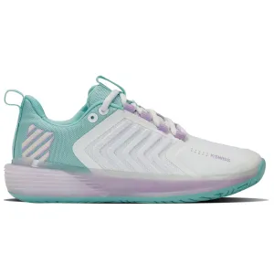 K Swiss Ultrashot 3 AC Women Tennis Shoes -  White/Angel Blue/Lilac Multi Directional Flexibility Quick Drying