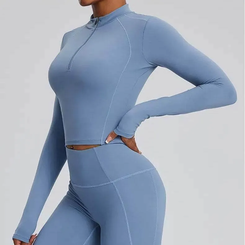 Digital Core ThermalRegulating Fabric Long Sleeve Half Zip Yoga Jacket with Pocket