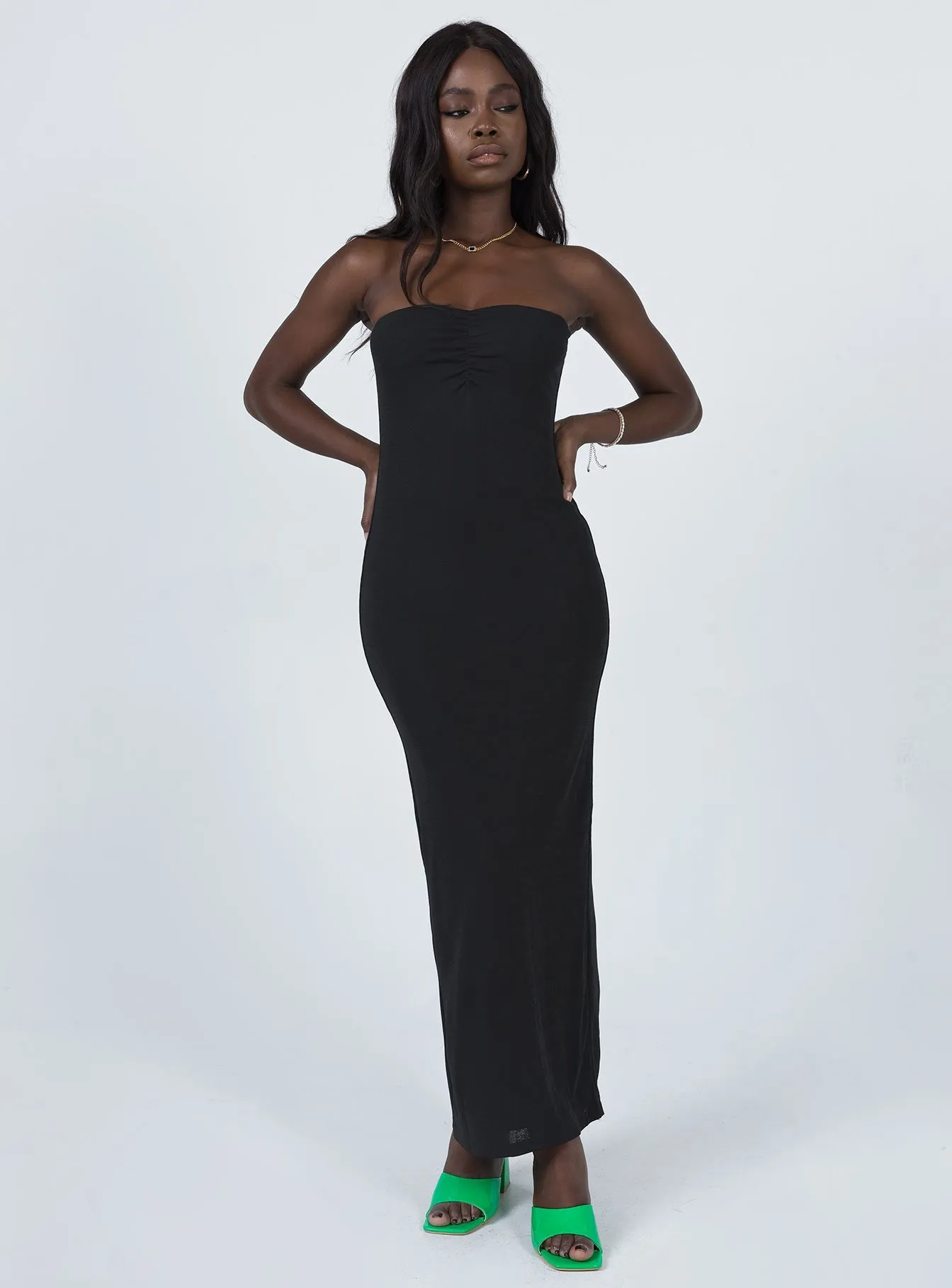 Charm Strapless Maxi Dress Black AntiStaticMaterial