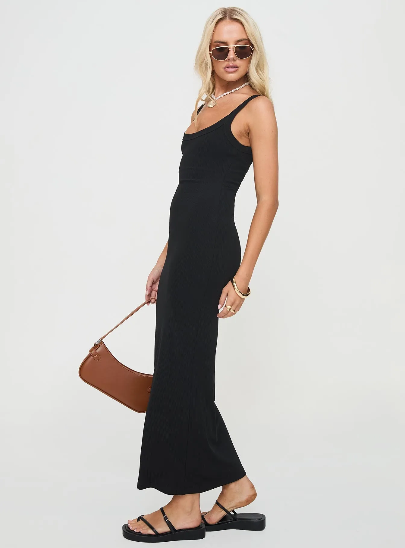 Montwood Maxi Dress Black Calm Shine Lace-Sleeve