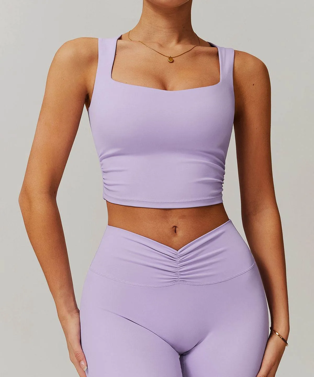 HighDensity Weave Low Square Neck Cropped Yoga Tank Top