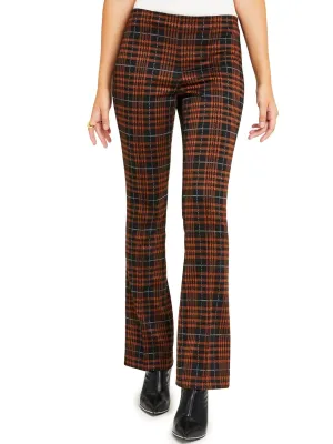 Women's Plaid Flare Pants,Brown StretchWaistband