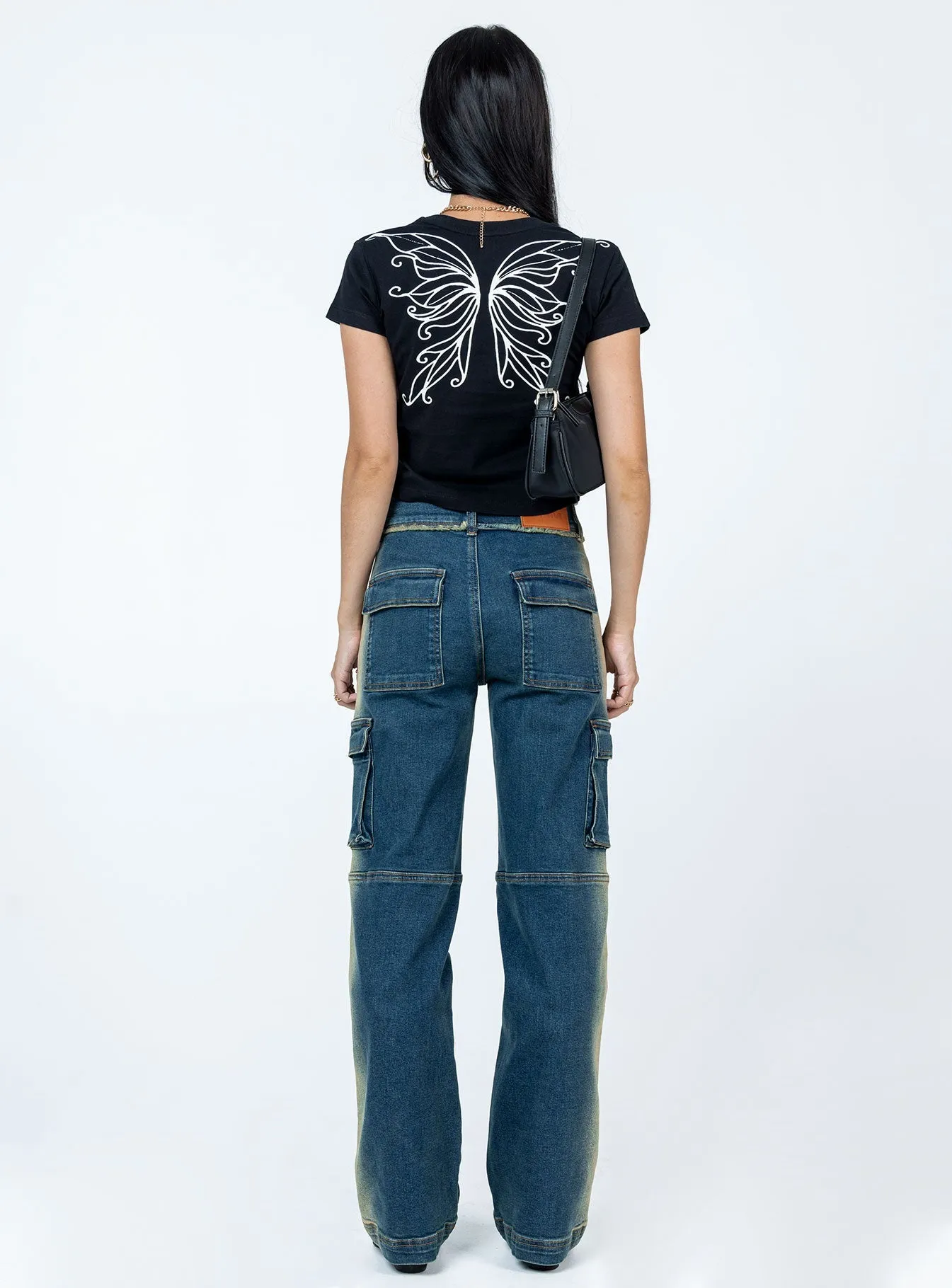 MultiFunctional Pockets Pre Show Denim Jeans Mid Blue